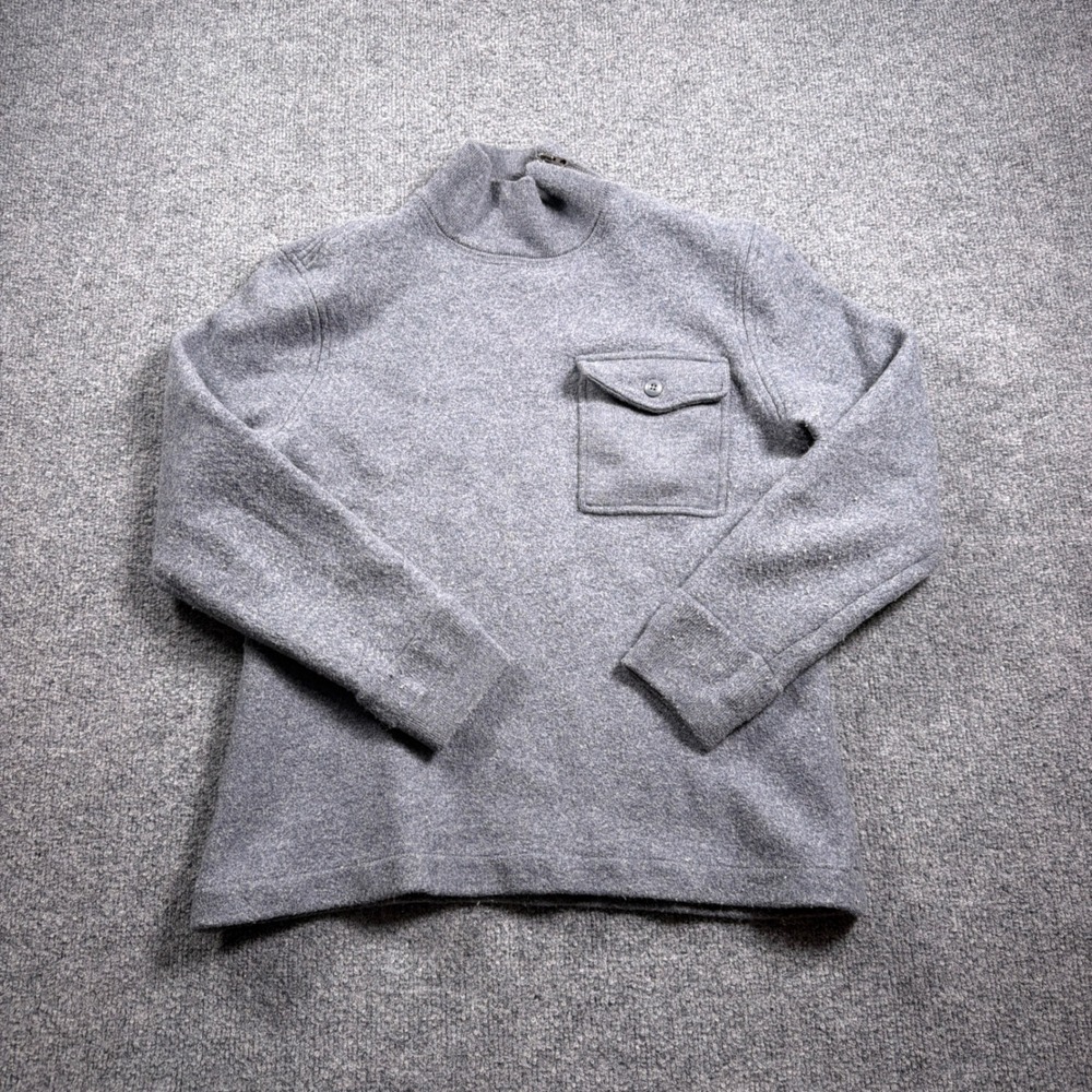 Wallace & Barnes Sweater Mens Medium Gray Merino Wool Mock Neck Side Zip